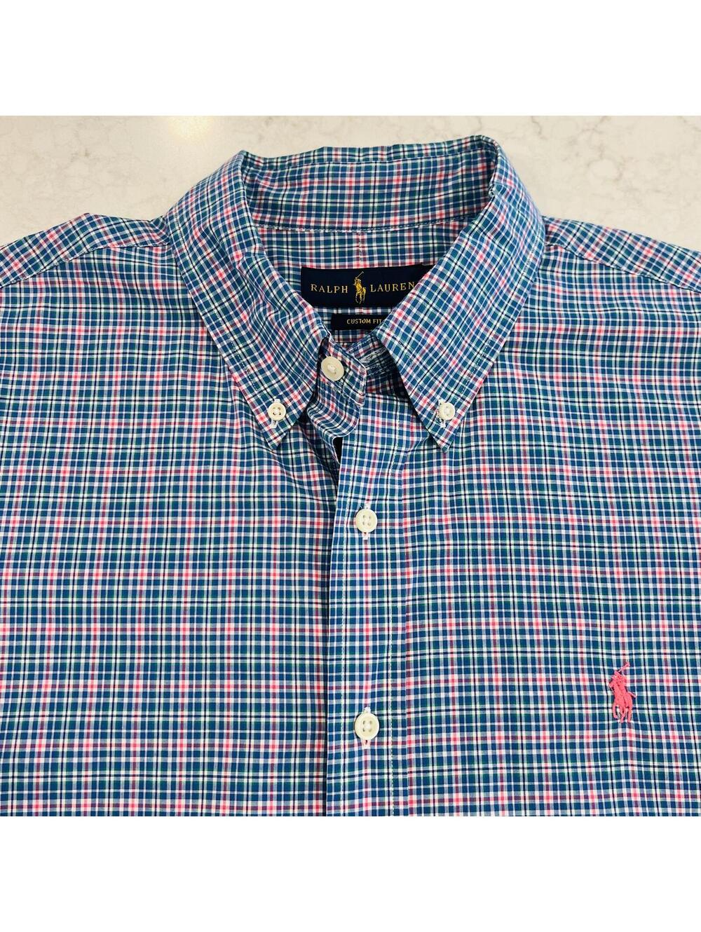 Ralph Lauren Blue Pink Green Plaid long sleeve button down shirt XL Pink pony